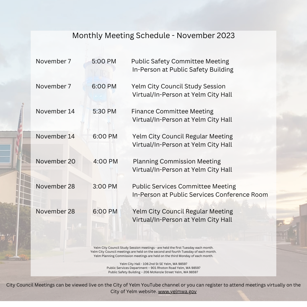 November Meeting Schedule